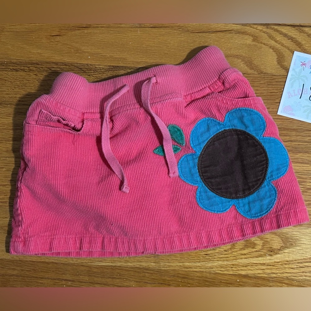 Boden Pink Skirt with Blue Floral Design